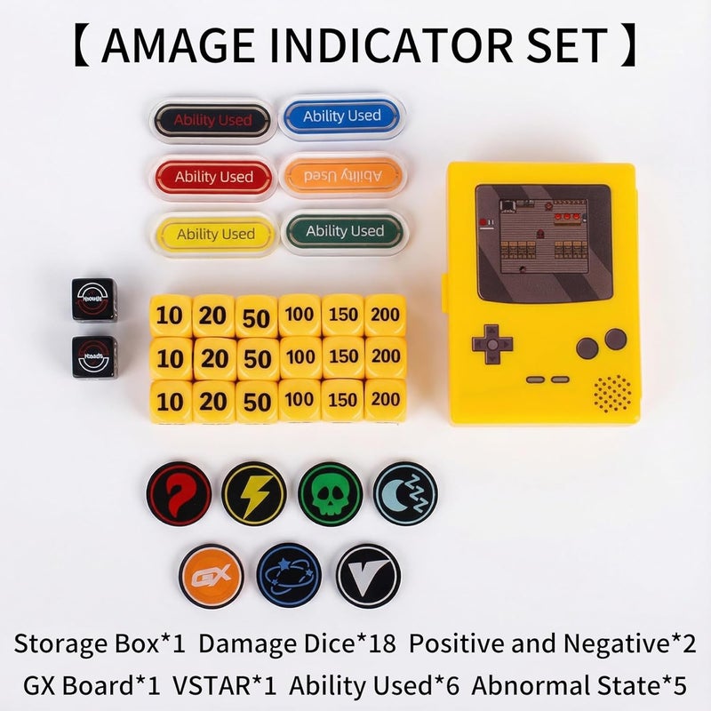 JEPISADI 33-Piece TCG Damage Counter dice Set with Status Markers, VSTAR & GX Cards - TCG Accessories in Storage Box (Classic Color) - Image 3
